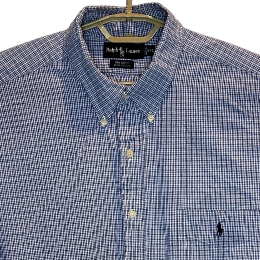 Ralph Lauren Big Shirt XXL Men's Blue Gingham‎ Check Button Down Long Sleeve